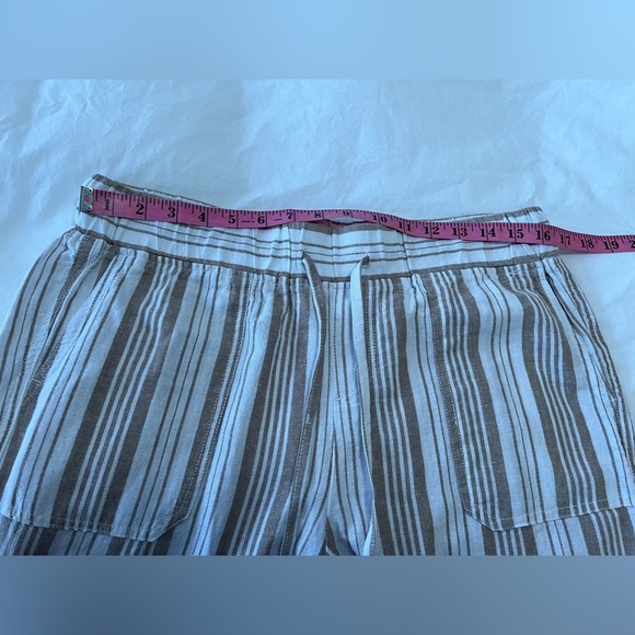 Per Se | Women's SZ M | Khaki White Thin Stripe Pull On Drawstring Linen Jogger - Picture 2 of 8